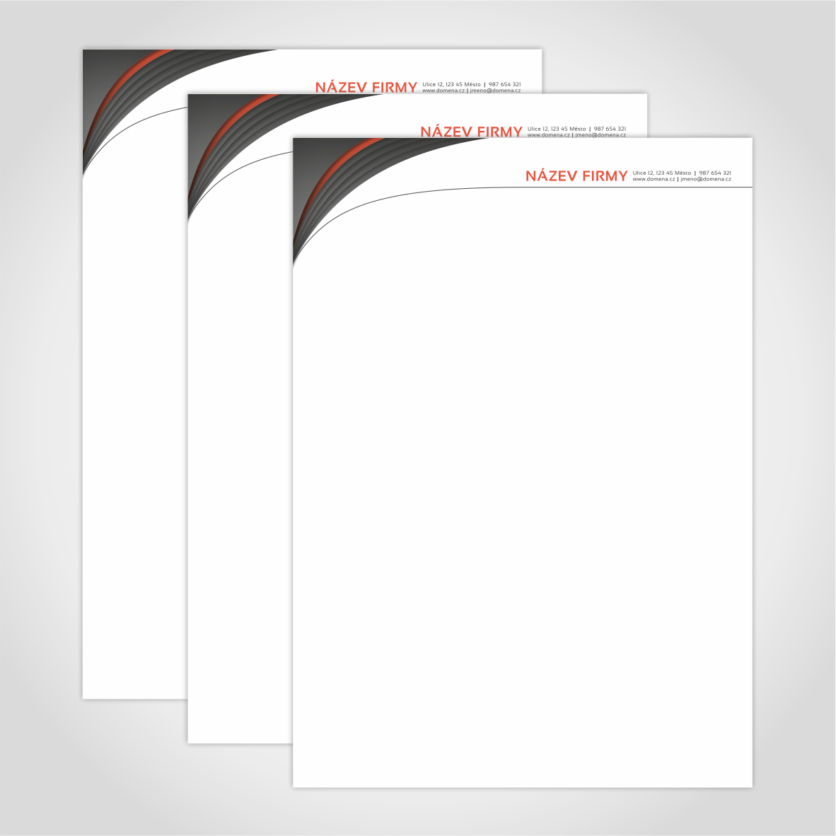 Hlavičkový kancelářský papír, barva tmavě šedá + červená