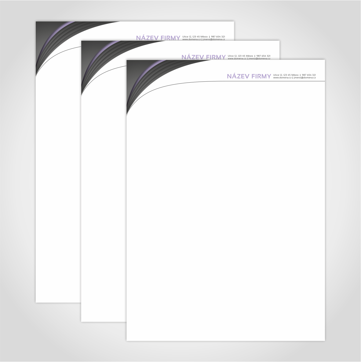 Hlavičkový kancelářský papír, barva tmavě šedá + fialová