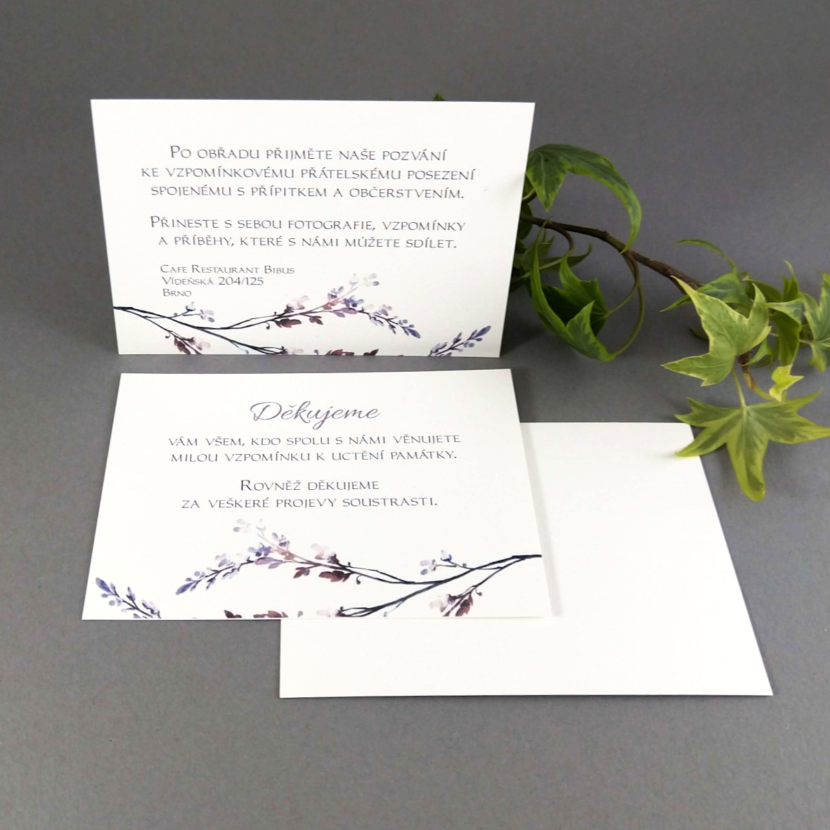 Pozvánka, informační karta – s motivem fialového vřesu, formát 100 × 70 mm, jednostranná