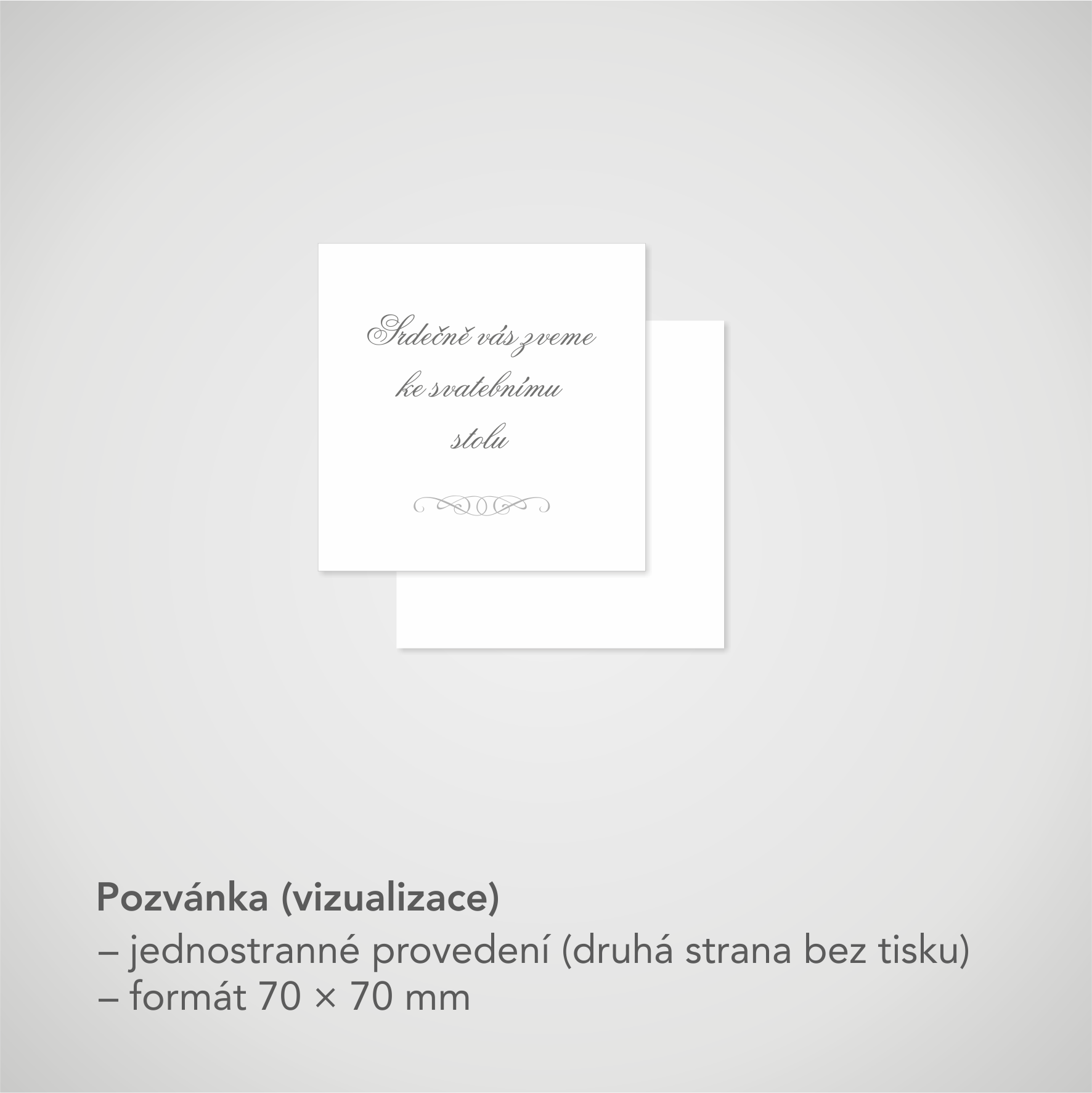 Pozvánka, informační karta – bílá perleť, čtvercová 70 × 70 mm, jednostranná
