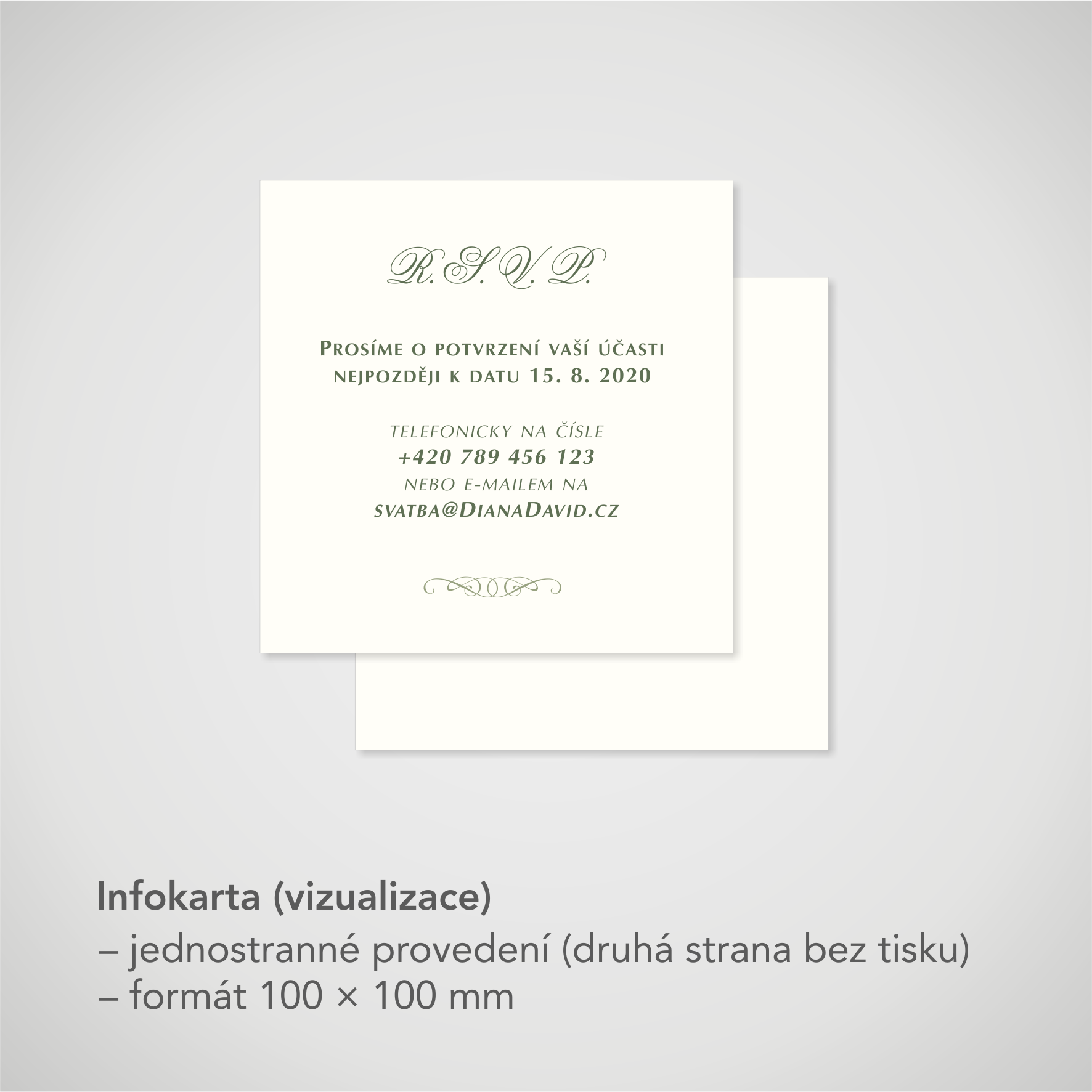 Pozvánka, informační karta – krémová, čtvercová 100 × 100 mm, jednostranná