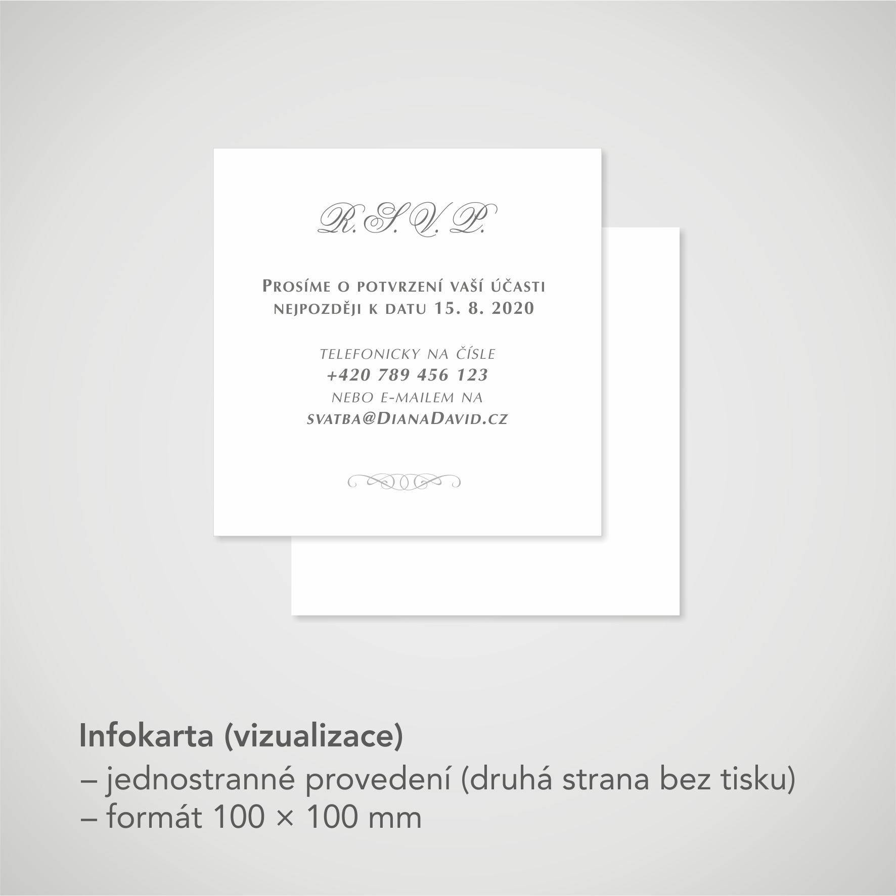 Pozvánka, informační karta – bílá perleť, čtvercová 100 × 100 mm, jednostranná
