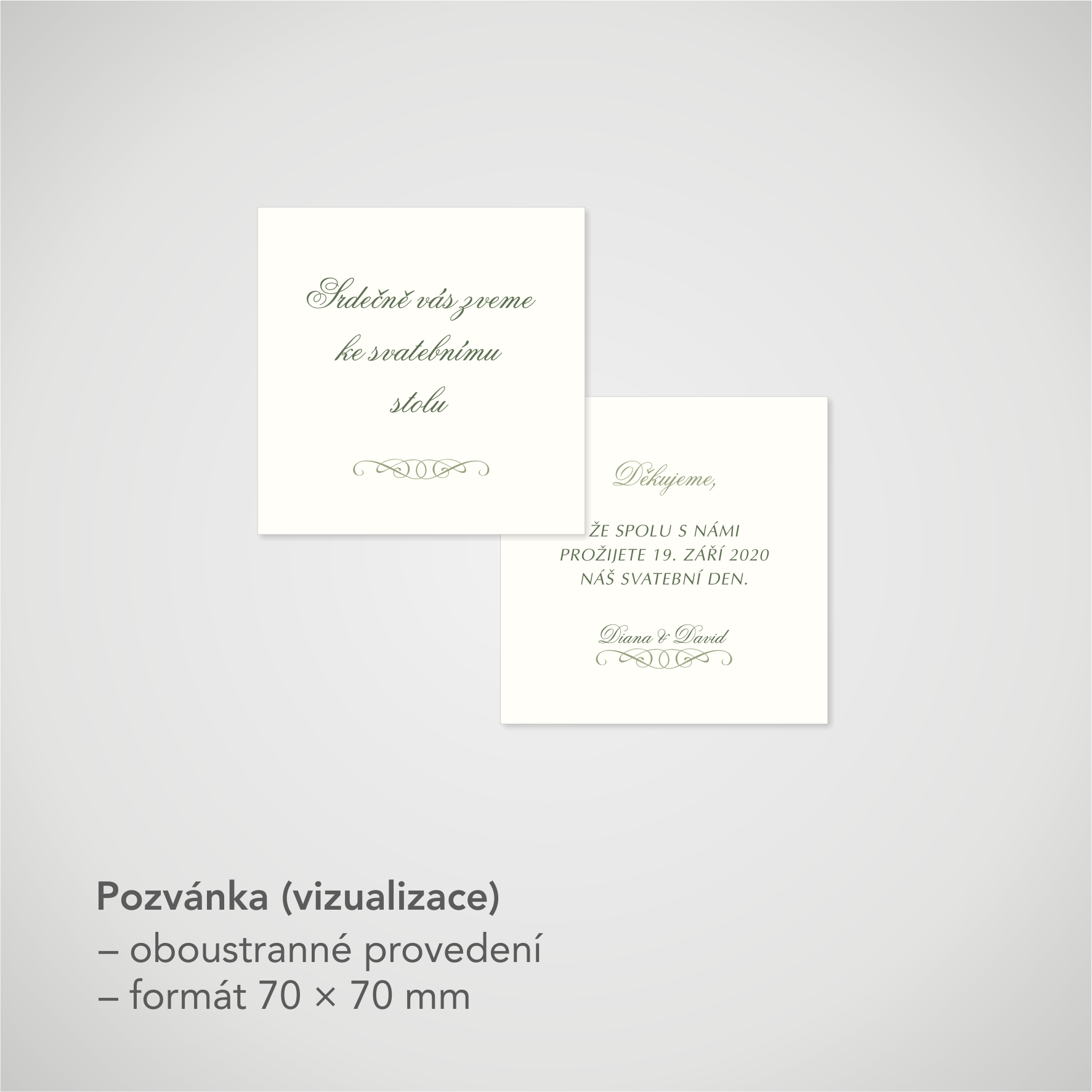 Pozvánka, informační karta – krémová, čtvercová 70 × 70 mm, oboustranná