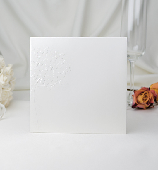 Obálka – v bílé barvě s plastickým motivem stromu s motýlky, formát: 141 × 141 mm